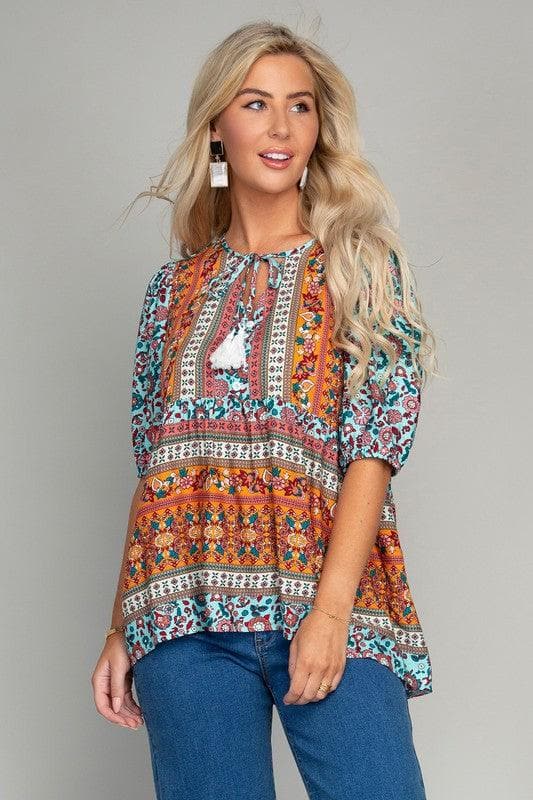 Tunic Top with Tassel, Sky Blue - SwagglyLife Home & Fashion