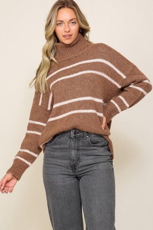 Turtle Neck Pinstripe Sweater - SwagglyLife Home & Fashion