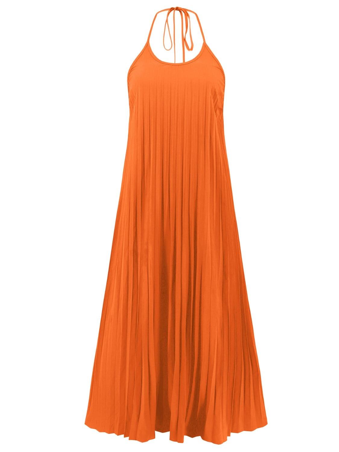 Twirl Pleated Halter Neck Sleeveless Dress - SwagglyLife Home & Fashion
