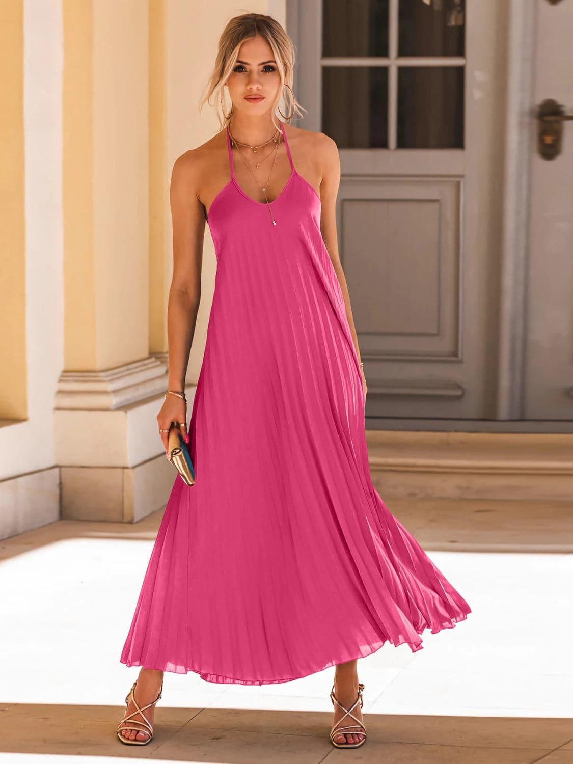 Twirl Pleated Halter Neck Sleeveless Dress - SwagglyLife Home & Fashion