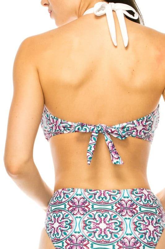 TWO PIECE FLORAL PRINTS CRISS CROSS HALTER BIKINI - SwagglyLife Home & Fashion