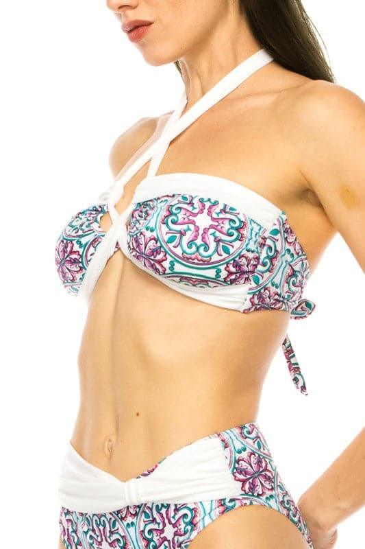 TWO PIECE FLORAL PRINTS CRISS CROSS HALTER BIKINI - SwagglyLife Home & Fashion