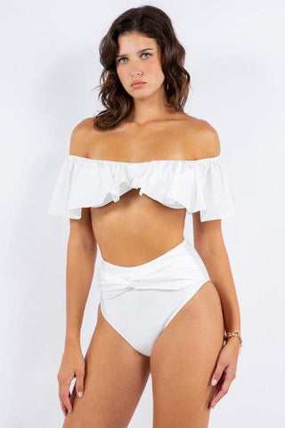 Two Piece Top Ruffle Shoulder with Twisted Design - SwagglyLife Home & Fashion