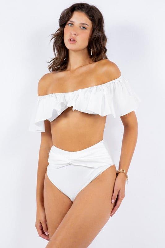 Two Piece Top Ruffle Shoulder with Twisted Design - SwagglyLife Home & Fashion