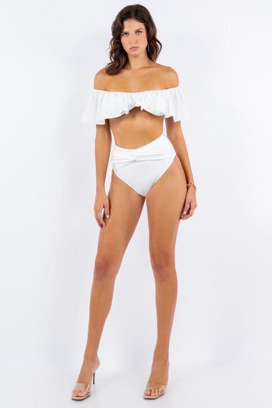 Two Piece Top Ruffle Shoulder with Twisted Design - SwagglyLife Home & Fashion