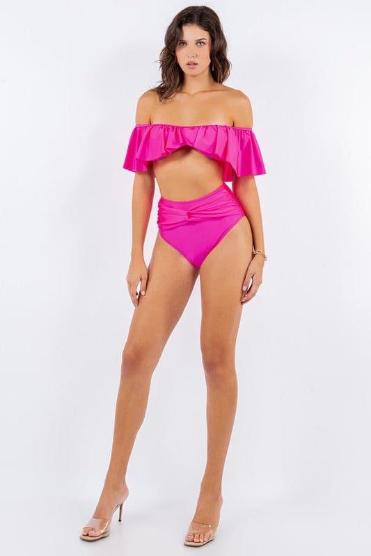 Two Piece Top Ruffle Shoulder with Twisted Design - SwagglyLife Home & Fashion