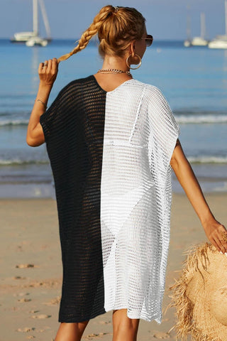 Two-Tone Side Slit Open Front Cover Up - SwagglyLife Home & Fashion