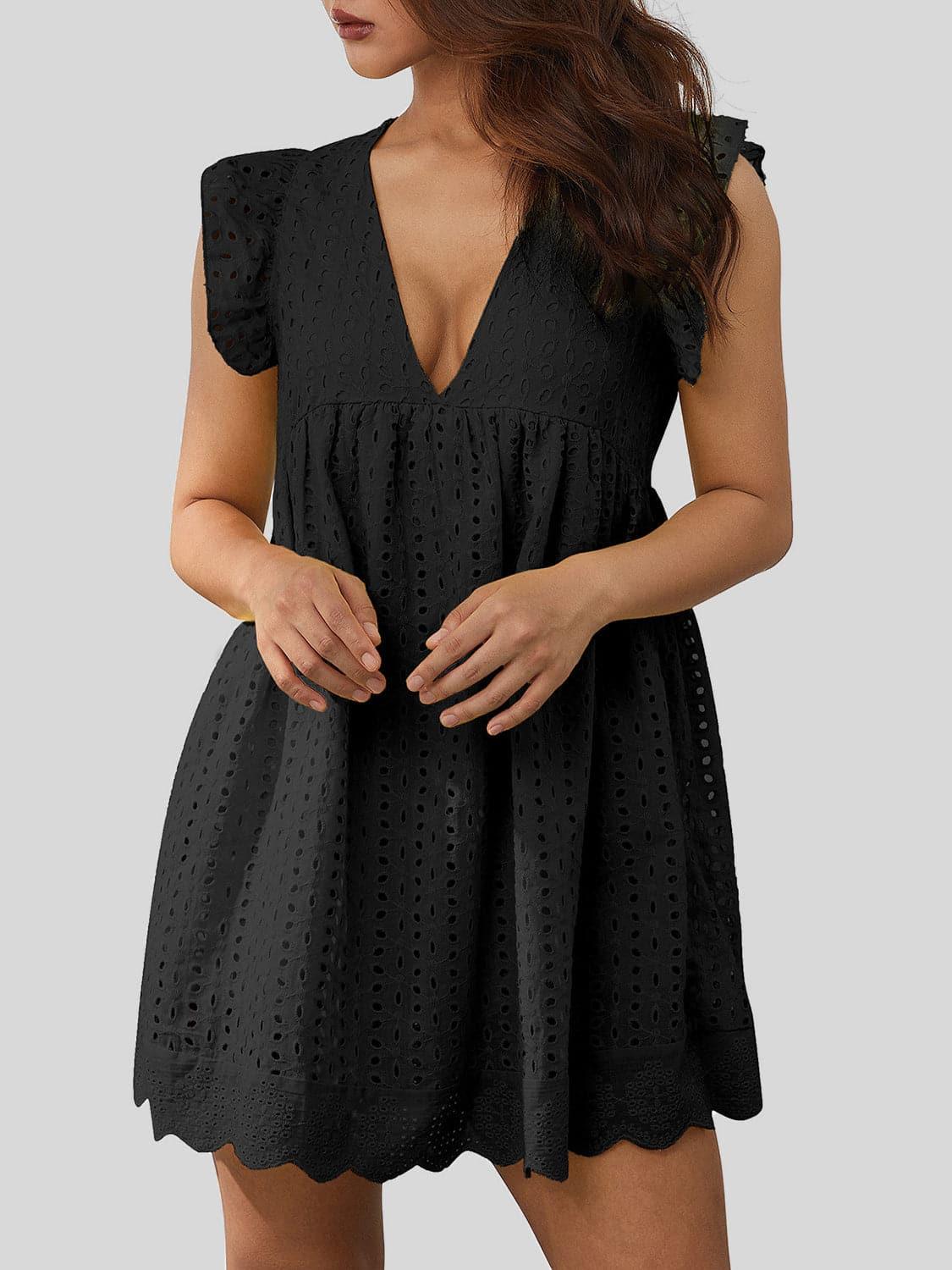 U NEED A GIRL LIKE ME Ruffled Eyelet Cap Sleeve Mini Dress - SwagglyLife Home & Fashion