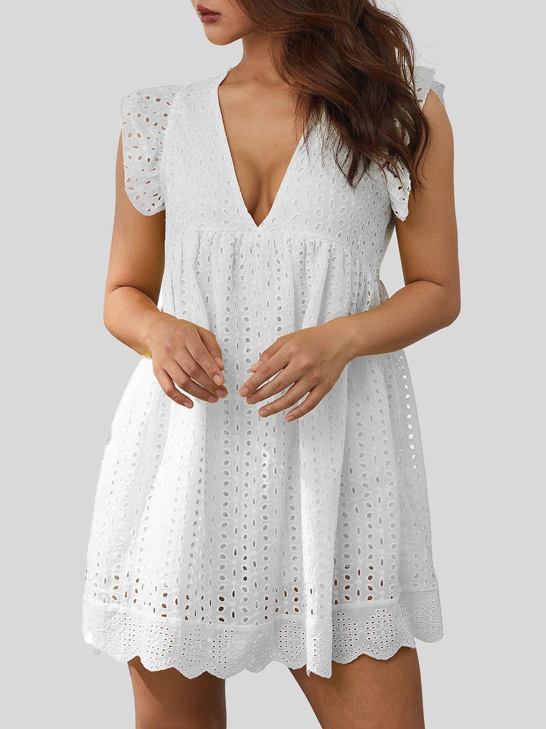 U NEED A GIRL LIKE ME Ruffled Eyelet Cap Sleeve Mini Dress - SwagglyLife Home & Fashion