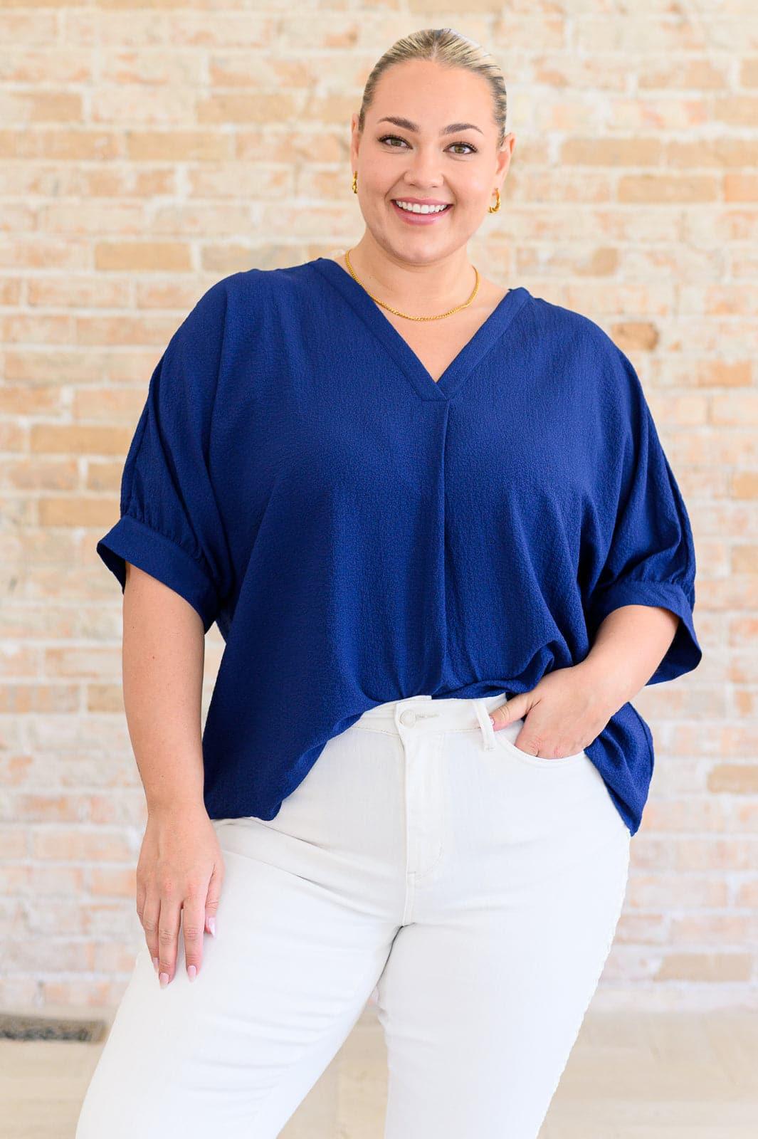 Up For Anything V-Neck Blouse in Navy - SwagglyLife Home & Fashion