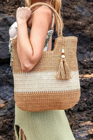 Valeria Two-Tone Straw Tote - SwagglyLife Home & Fashion