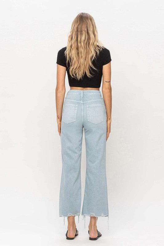 VERVET by Flying Monkey 90's Vintage Crop Flare Jeans, Cloud Blue - SwagglyLife Home & Fashion