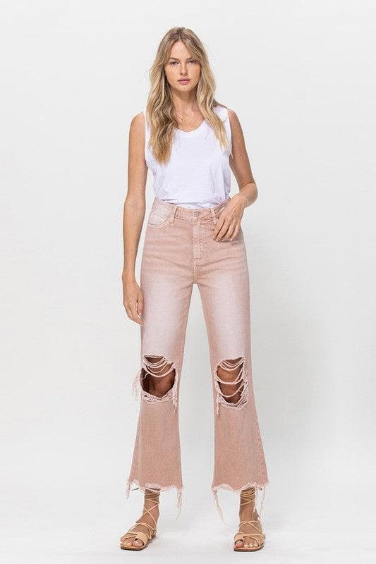 VERVET by Flying Monkey 90's Vintage Crop Flare Jeans - SwagglyLife Home & Fashion