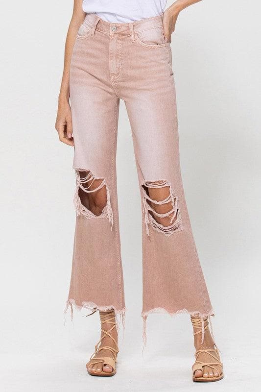 VERVET by Flying Monkey 90's Vintage Crop Flare Jeans - SwagglyLife Home & Fashion