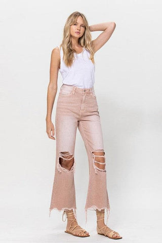 VERVET by Flying Monkey 90's Vintage Crop Flare Jeans - SwagglyLife Home & Fashion