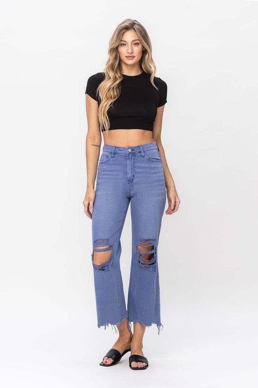 VERVET by Flying Monkey 90s Vintage Crop Flare Jeans, Indigo - SwagglyLife Home & Fashion