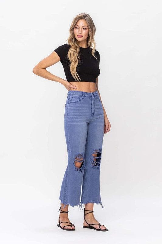 VERVET by Flying Monkey 90s Vintage Crop Flare Jeans, Indigo - SwagglyLife Home & Fashion