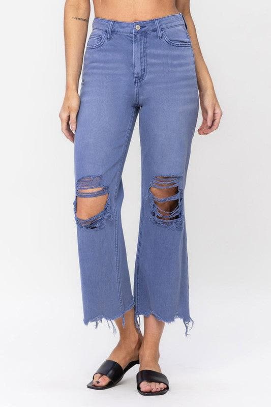 VERVET by Flying Monkey 90s Vintage Crop Flare Jeans, Indigo - SwagglyLife Home & Fashion