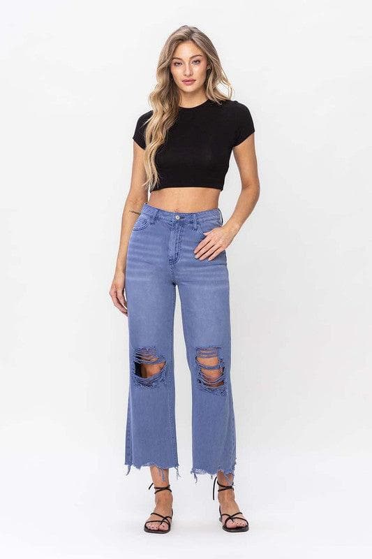 VERVET by Flying Monkey 90s Vintage Crop Flare Jeans, Indigo - SwagglyLife Home & Fashion