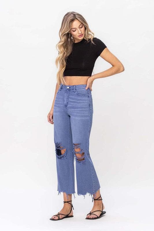 VERVET by Flying Monkey 90s Vintage Crop Flare Jeans, Indigo - SwagglyLife Home & Fashion