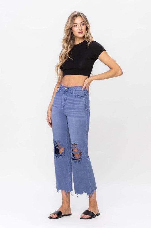 VERVET by Flying Monkey 90s Vintage Crop Flare Jeans, Indigo - SwagglyLife Home & Fashion