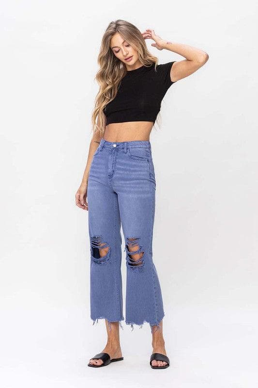 VERVET by Flying Monkey 90s Vintage Crop Flare Jeans, Indigo - SwagglyLife Home & Fashion