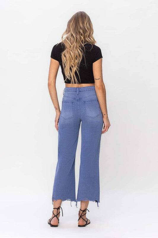 VERVET by Flying Monkey 90s Vintage Crop Flare Jeans, Indigo - SwagglyLife Home & Fashion