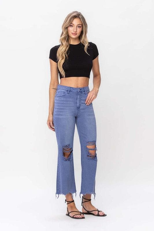 VERVET by Flying Monkey 90s Vintage Crop Flare Jeans, Indigo - SwagglyLife Home & Fashion