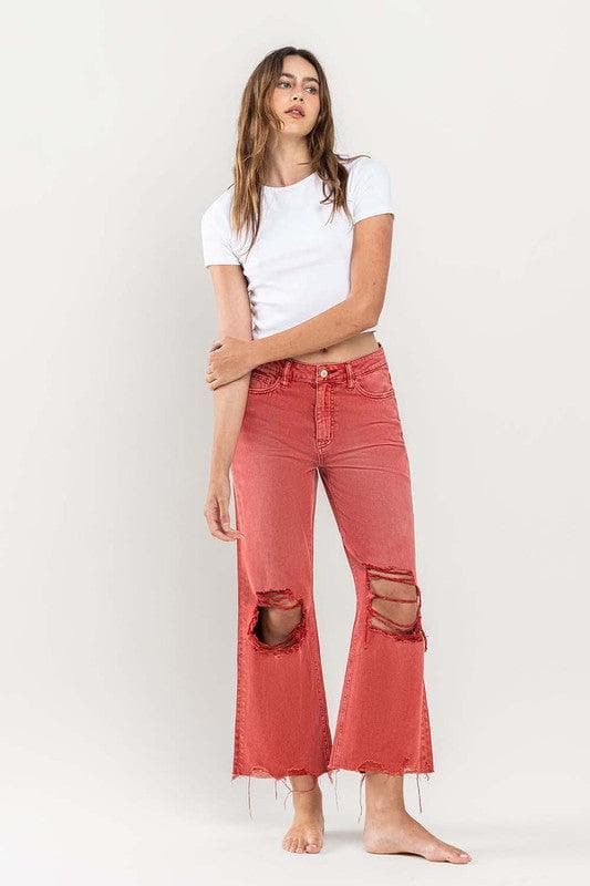 VERVET by Flying Monkey 90s Vintage Crop Flare Jeans - SwagglyLife Home & Fashion