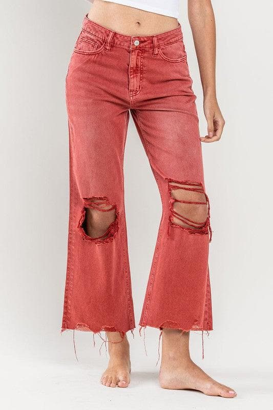 VERVET by Flying Monkey 90s Vintage Crop Flare Jeans - SwagglyLife Home & Fashion