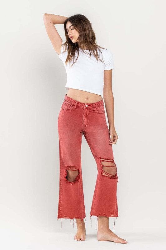 VERVET by Flying Monkey 90s Vintage Crop Flare Jeans - SwagglyLife Home & Fashion