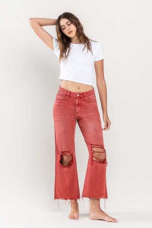 VERVET by Flying Monkey 90s Vintage Crop Flare Jeans - SwagglyLife Home & Fashion