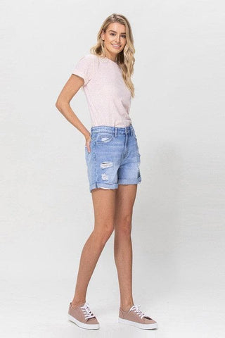 VERVET by Flying Monkey Distressed Boyfriend Shorts W/ Cuffs - SwagglyLife Home & Fashion