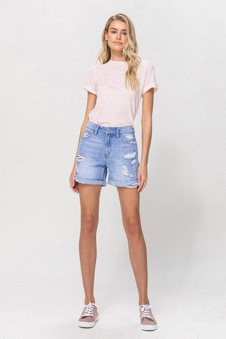 VERVET by Flying Monkey Distressed Boyfriend Shorts W/ Cuffs - SwagglyLife Home & Fashion