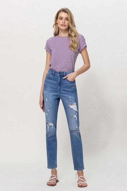 VERVET by Flying Monkey Distressed Mom Jeans - SwagglyLife Home & Fashion