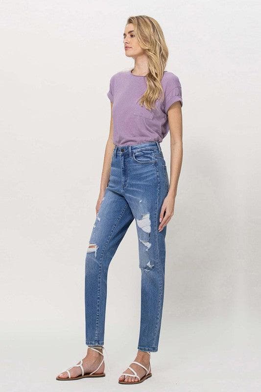 VERVET by Flying Monkey Distressed Mom Jeans - SwagglyLife Home & Fashion