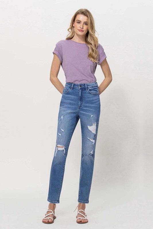 VERVET by Flying Monkey Distressed Mom Jeans - SwagglyLife Home & Fashion