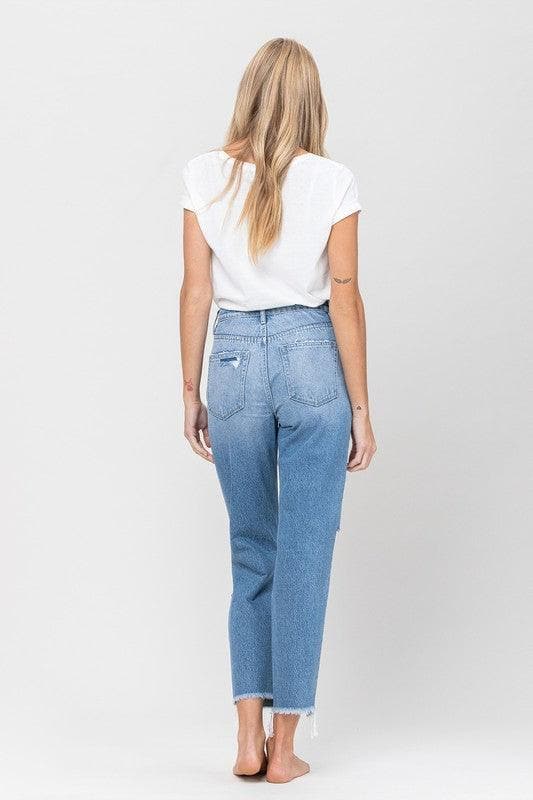 VERVET by Flying Monkey Distressed Raw Hem Mom Jeans - SwagglyLife Home & Fashion