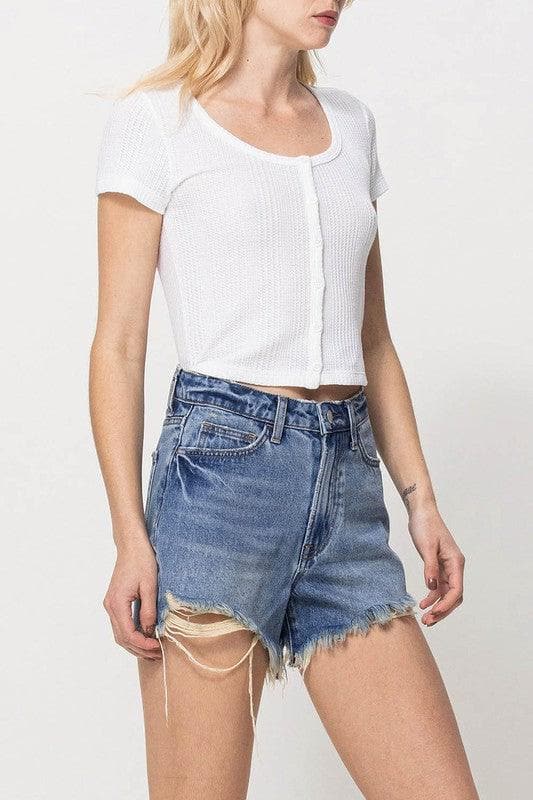 VERVET by Flying Monkey Distressed Rigid Mom Shorts - SwagglyLife Home & Fashion