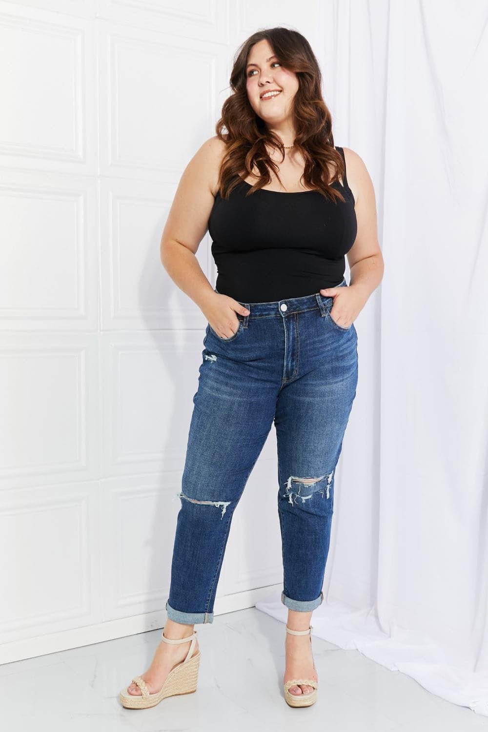 Vervet by Flying Monkey Full Size Distressed Cropped Jeans with Pockets - SwagglyLife Home & Fashion