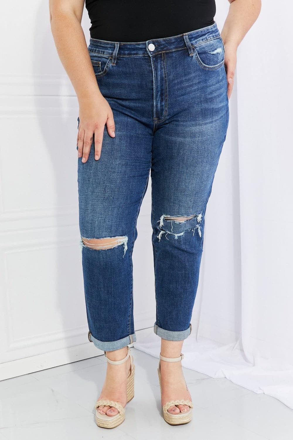 Vervet by Flying Monkey Full Size Distressed Cropped Jeans with Pockets - SwagglyLife Home & Fashion