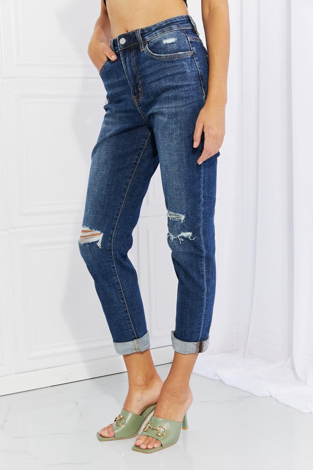 Vervet by Flying Monkey Full Size Distressed Cropped Jeans with Pockets - SwagglyLife Home & Fashion