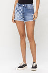 VERVET by Flying Monkey High Rise 2-Tone Stretch Shorts - SwagglyLife Home & Fashion