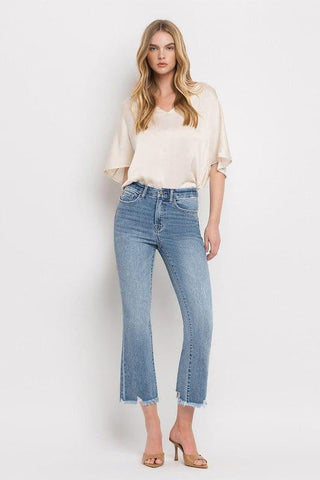 VERVET by Flying Monkey High Rise Crop Flare Jeans - SwagglyLife Home & Fashion