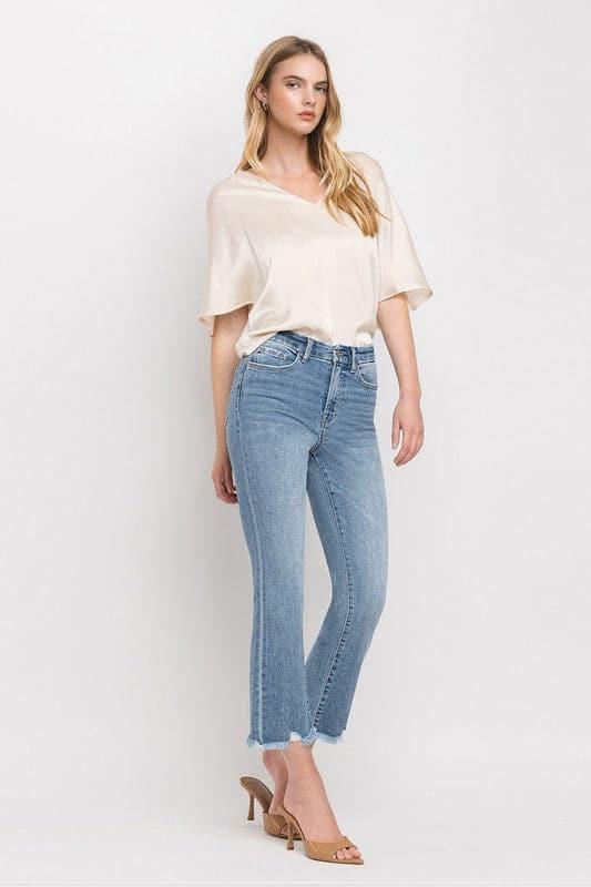 VERVET by Flying Monkey High Rise Crop Flare Jeans - SwagglyLife Home & Fashion