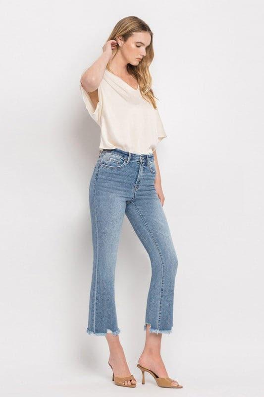 VERVET by Flying Monkey High Rise Crop Flare Jeans - SwagglyLife Home & Fashion