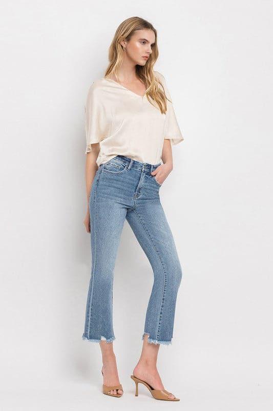 VERVET by Flying Monkey High Rise Crop Flare Jeans - SwagglyLife Home & Fashion