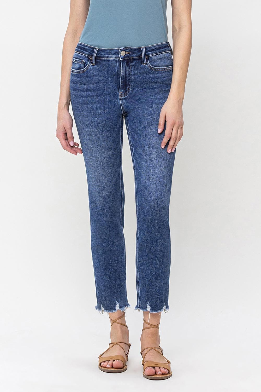 VERVET by Flying Monkey High Rise Crop Slim Straight Jeans - SwagglyLife Home & Fashion