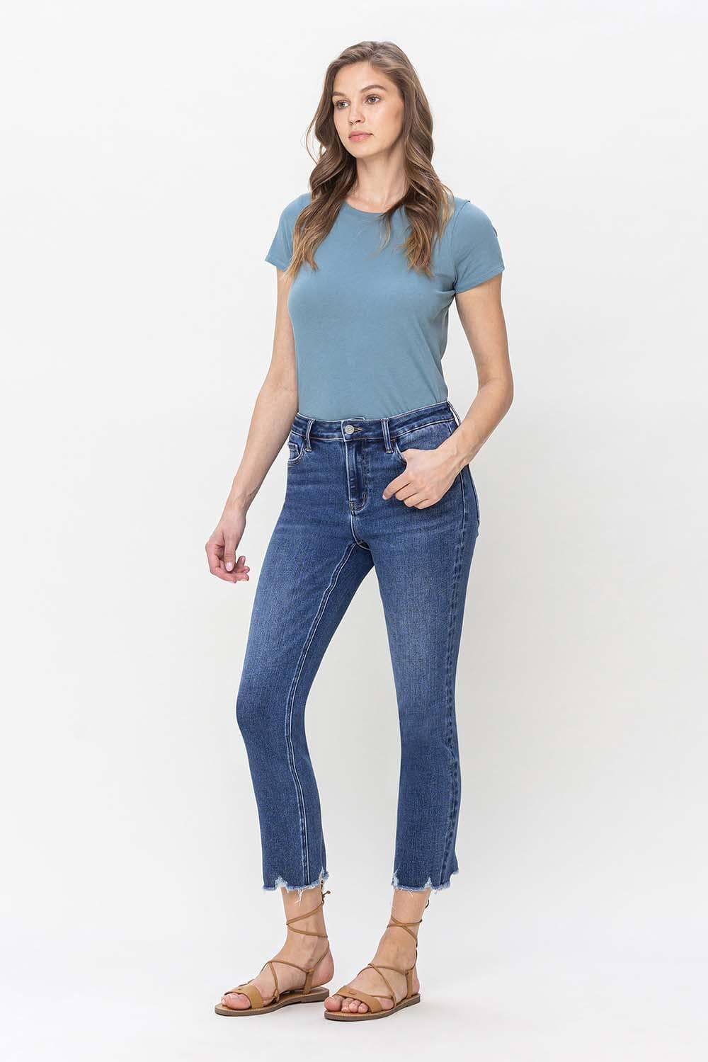 VERVET by Flying Monkey High Rise Crop Slim Straight Jeans - SwagglyLife Home & Fashion