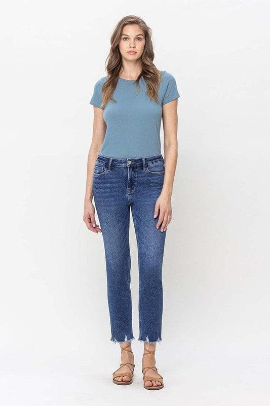 VERVET by Flying Monkey High Rise Crop Slim Straight Jeans - SwagglyLife Home & Fashion